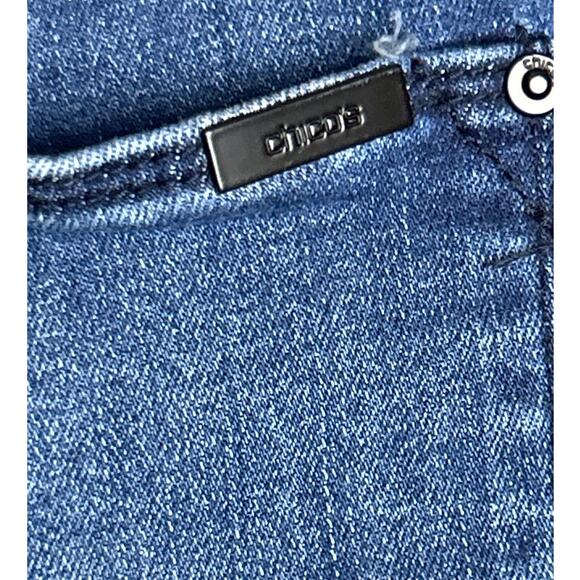 Chico’s Women’s S So Slimming Blue Denim Ankle Jeans Black Lace Sequin Cuff Zip - Picture 5 of 6